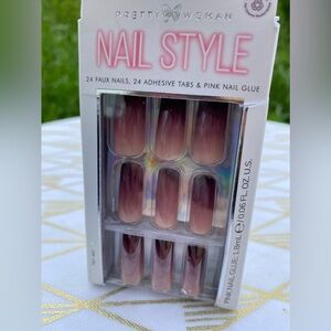 Ombre Pink 24 DESIGNER FAUX NAILS NAIL KIT / Long Square / Glue On Press On